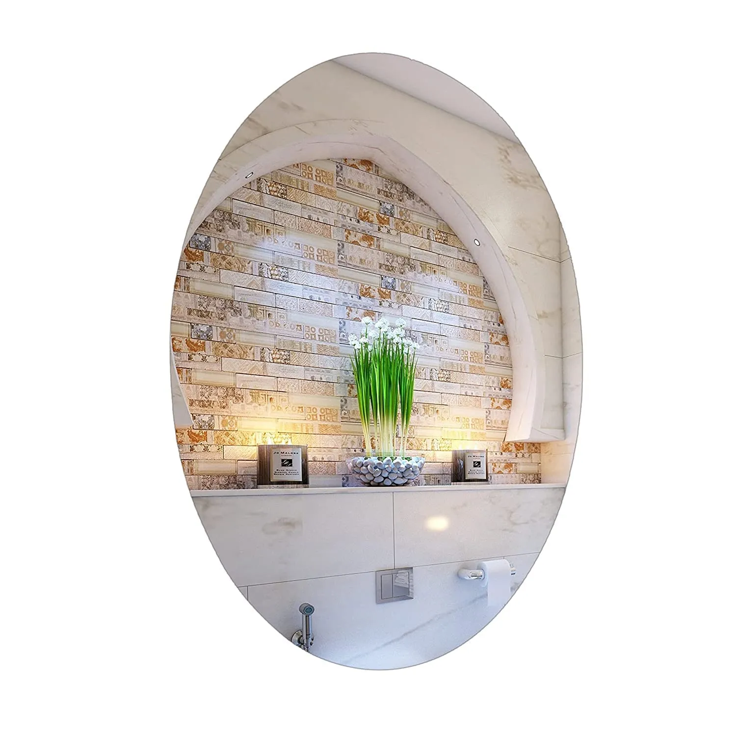 WallDaddy - Self Adhesive Plastic Oval Mirror for Wall Stickers (30x20) Cm Frameless Flexible Mirror for Bathroom | Bedroom | Living Room (C-OvalMirror) Wall Sticker Mirror Non-Glass