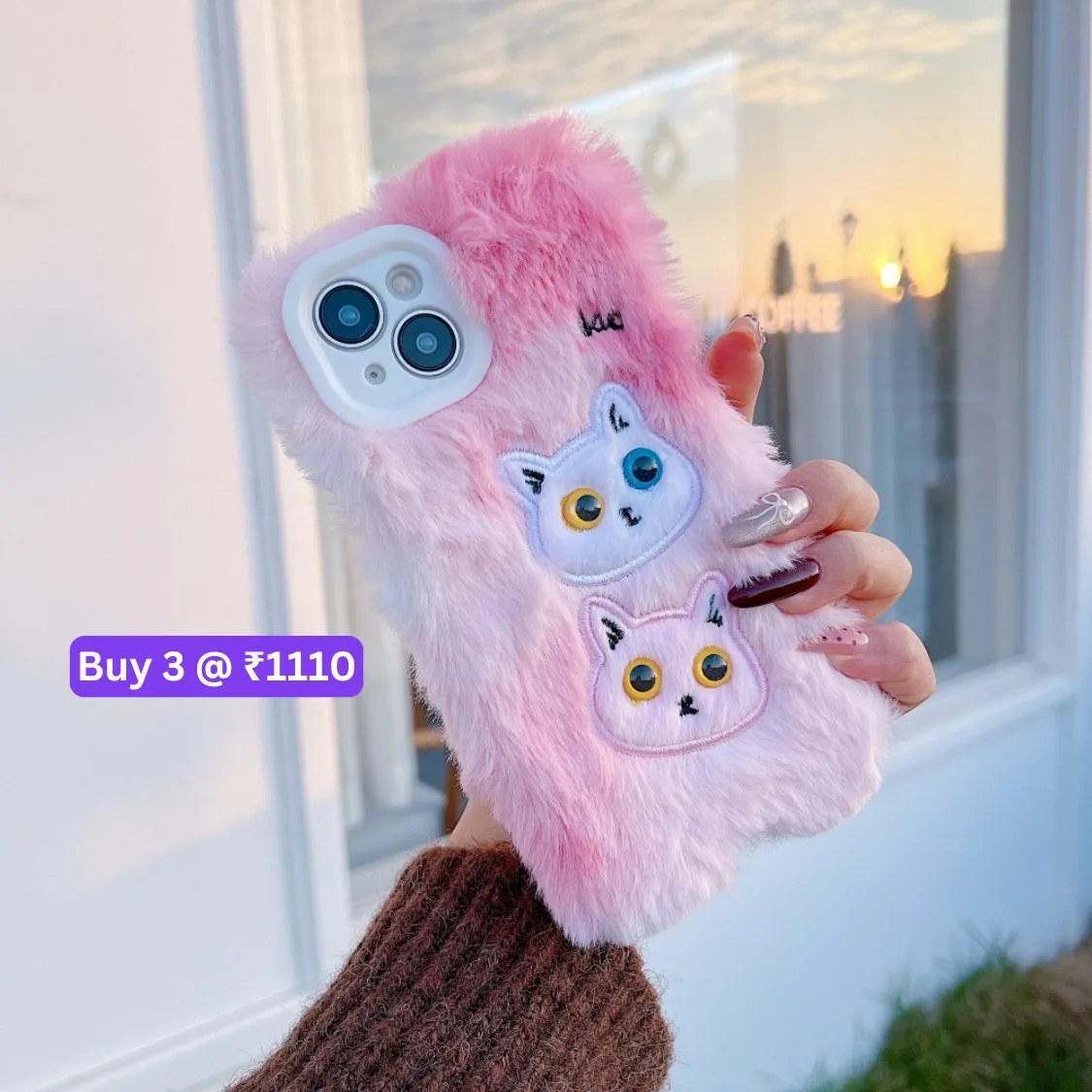 Warm Fluffy Furry Cat Embroided Camera Protection Phone Case - iPhone 13