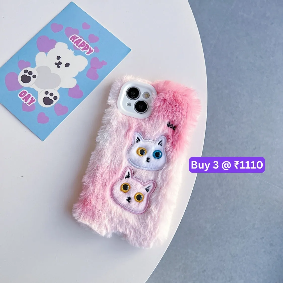 Warm Fluffy Furry Cat Embroided Camera Protection Phone Case - iPhone 15 Plus