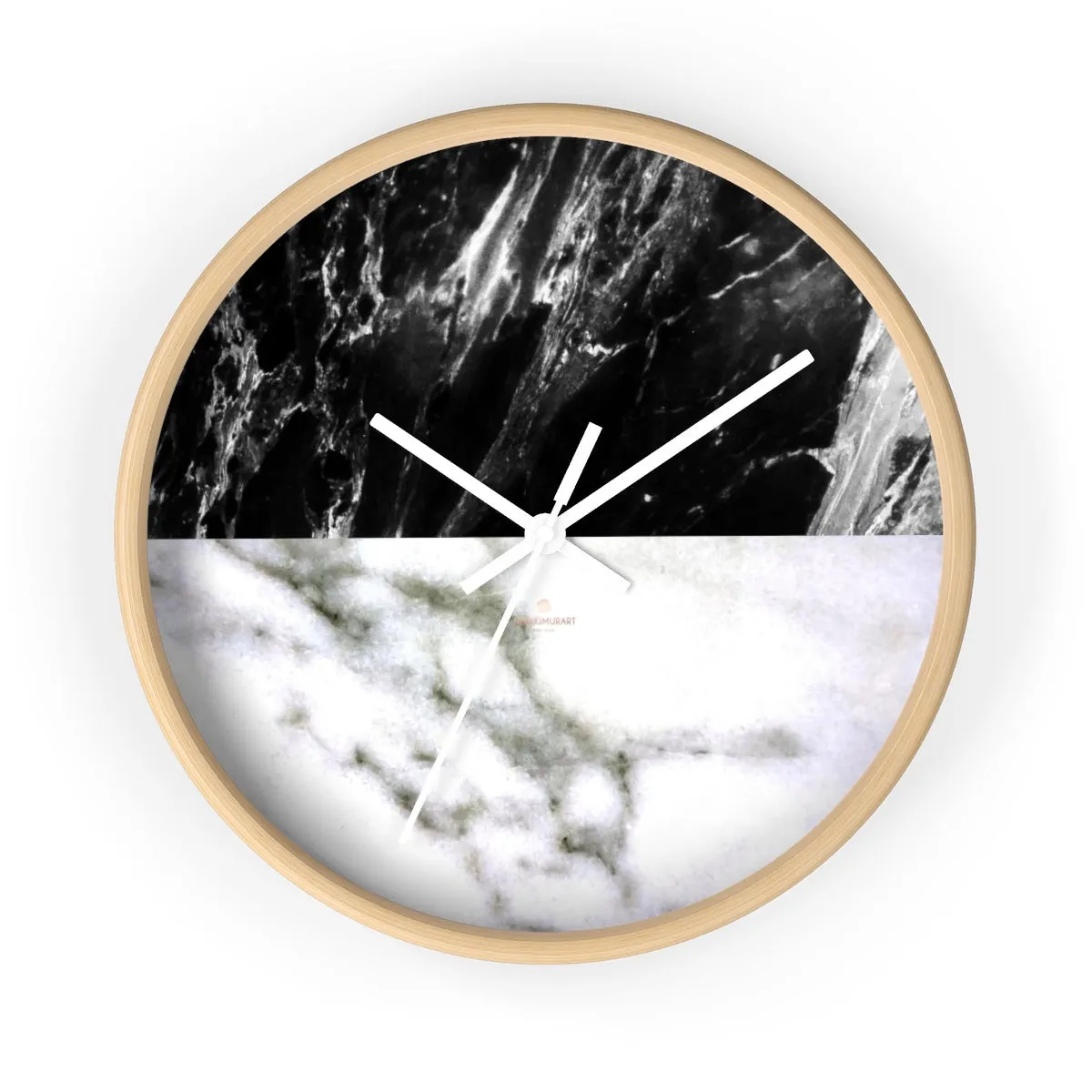 White & Black Marble Print Art Large Indoor Designer 10" dia. Wall Clock-Made in USA