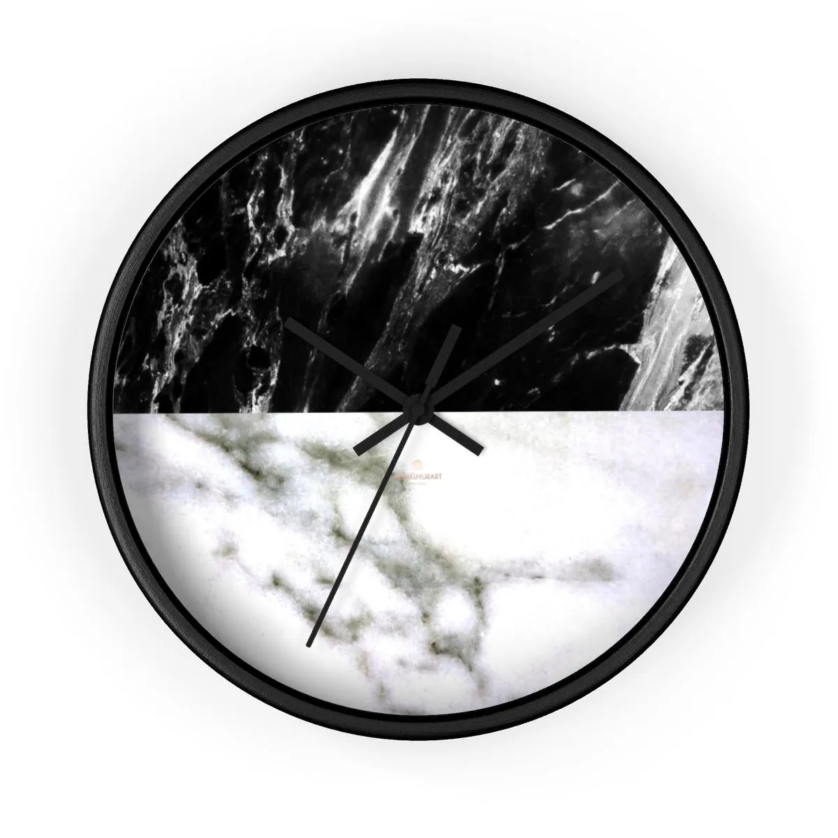 White & Black Marble Print Art Large Indoor Designer 10" dia. Wall Clock-Made in USA