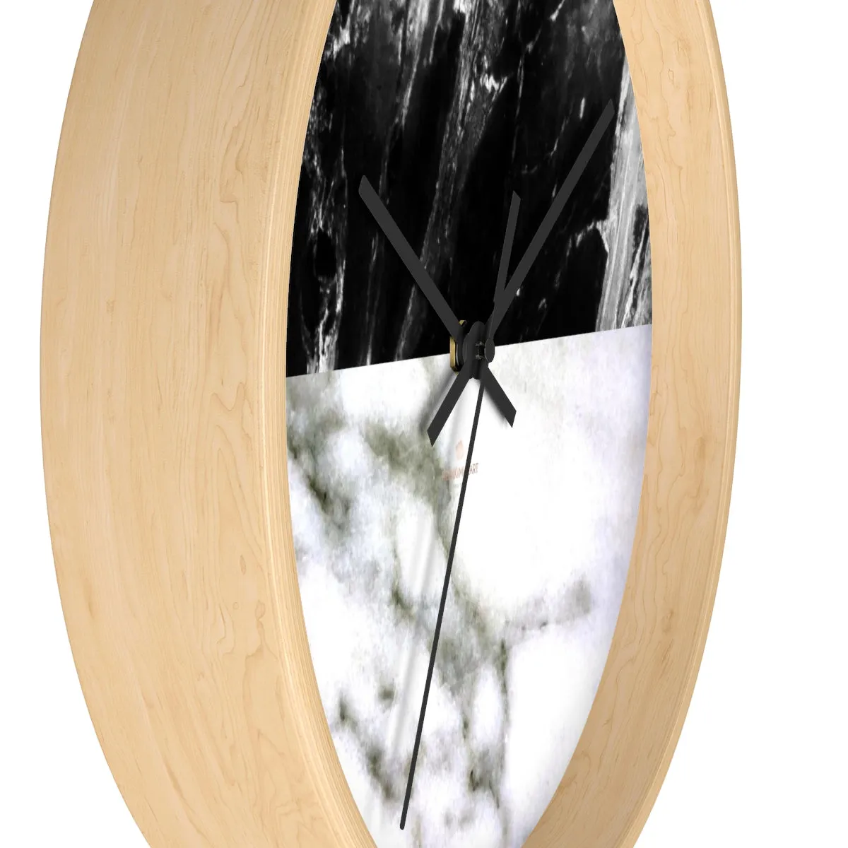 White & Black Marble Print Art Large Indoor Designer 10" dia. Wall Clock-Made in USA