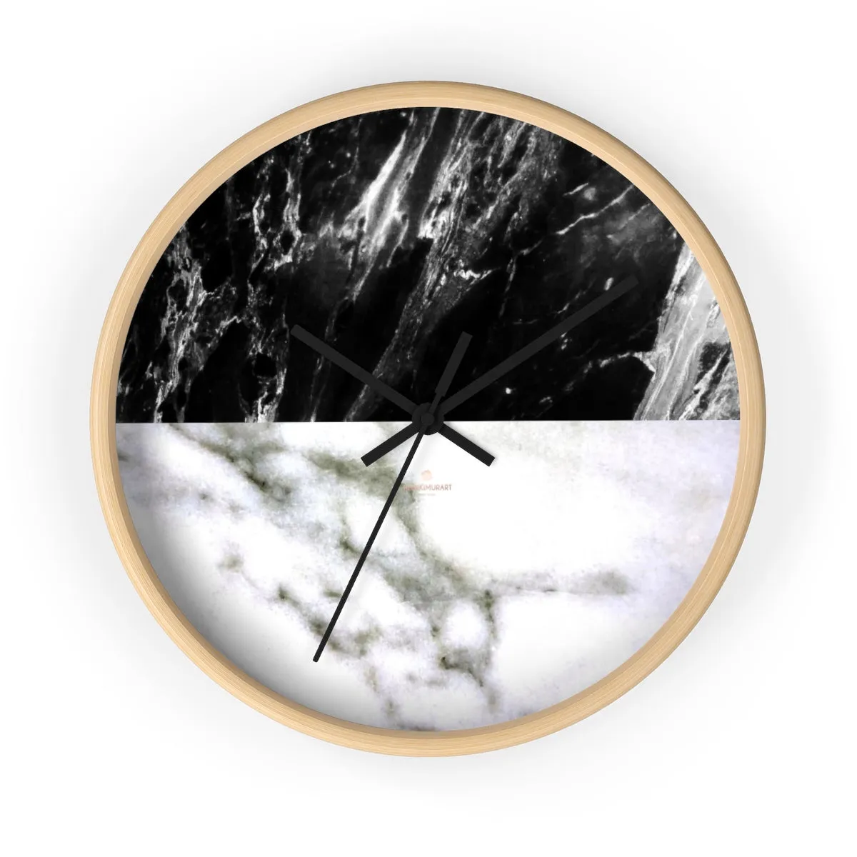 White & Black Marble Print Art Large Indoor Designer 10" dia. Wall Clock-Made in USA