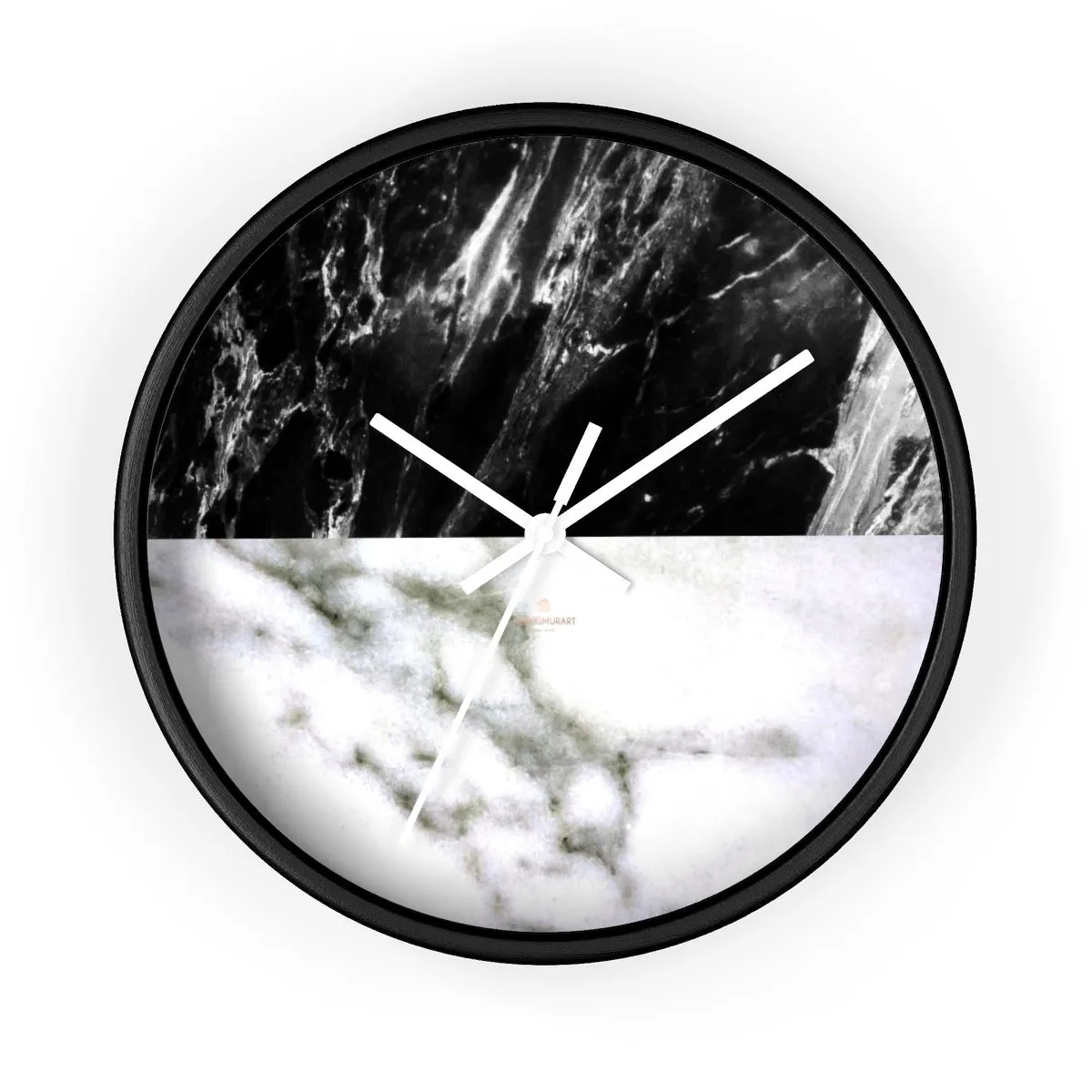 White & Black Marble Print Art Large Indoor Designer 10" dia. Wall Clock-Made in USA