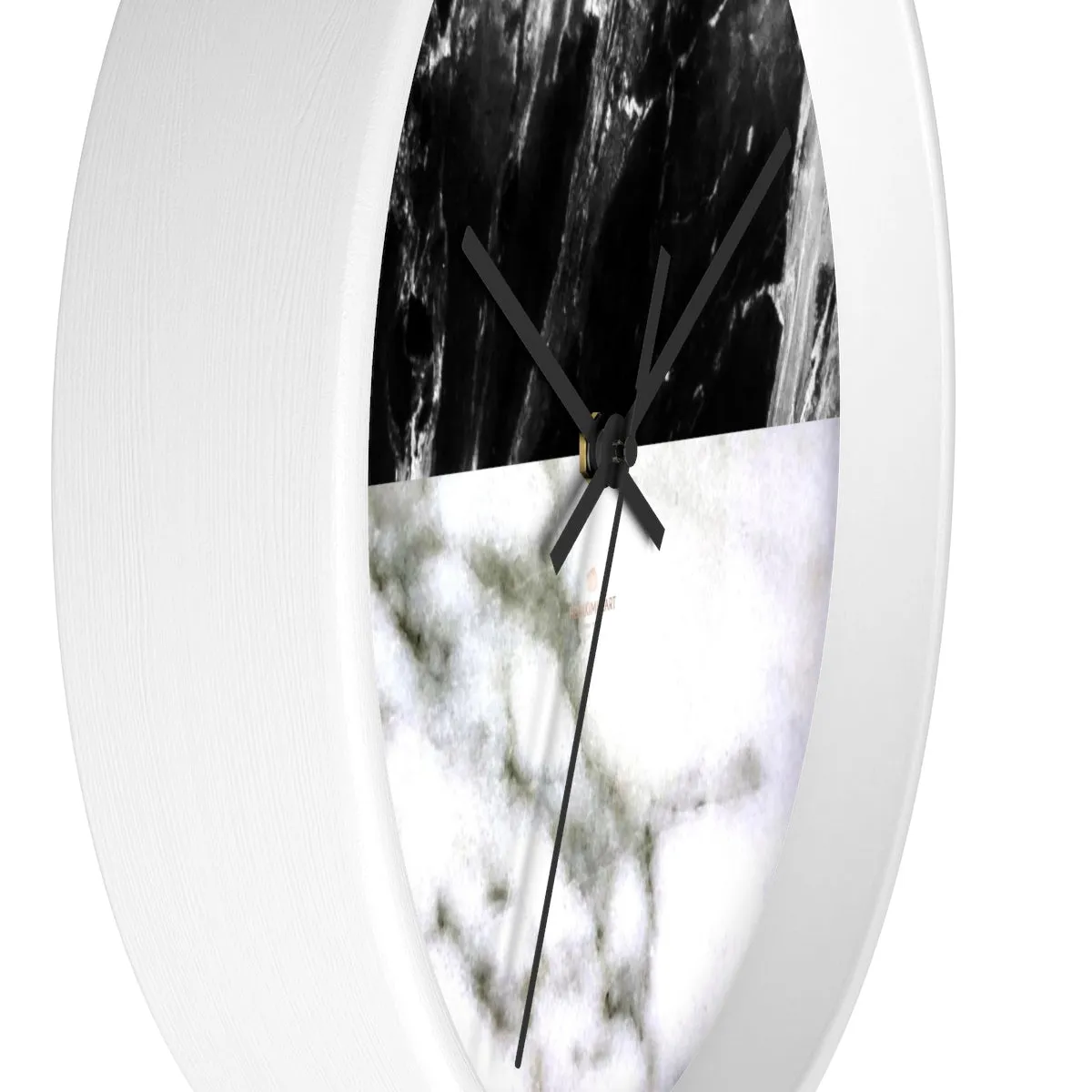White & Black Marble Print Art Large Indoor Designer 10" dia. Wall Clock-Made in USA