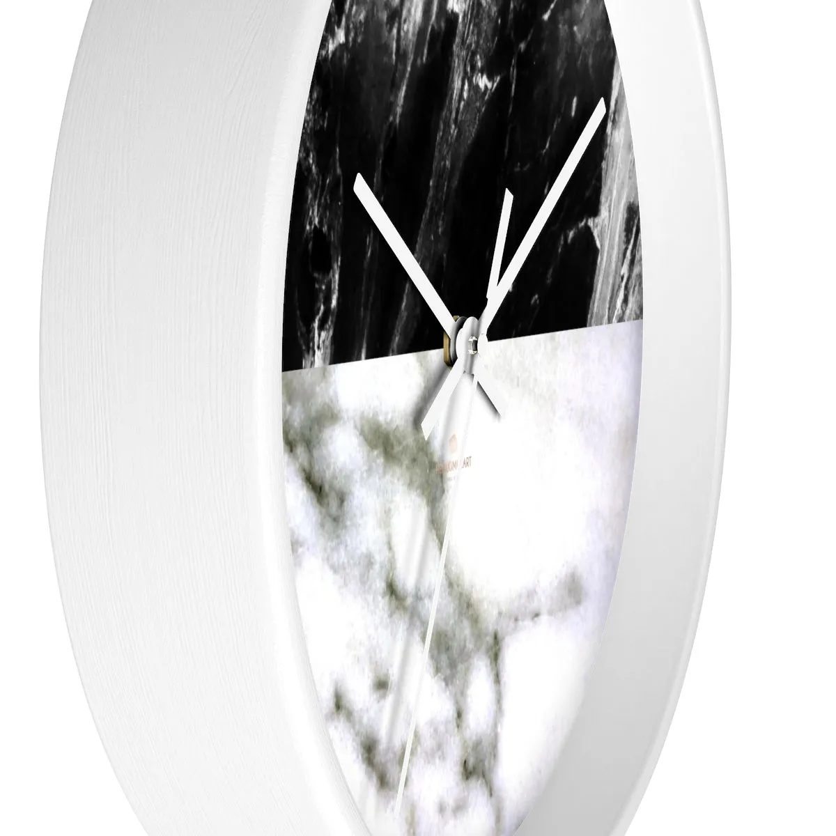 White & Black Marble Print Art Large Indoor Designer 10" dia. Wall Clock-Made in USA