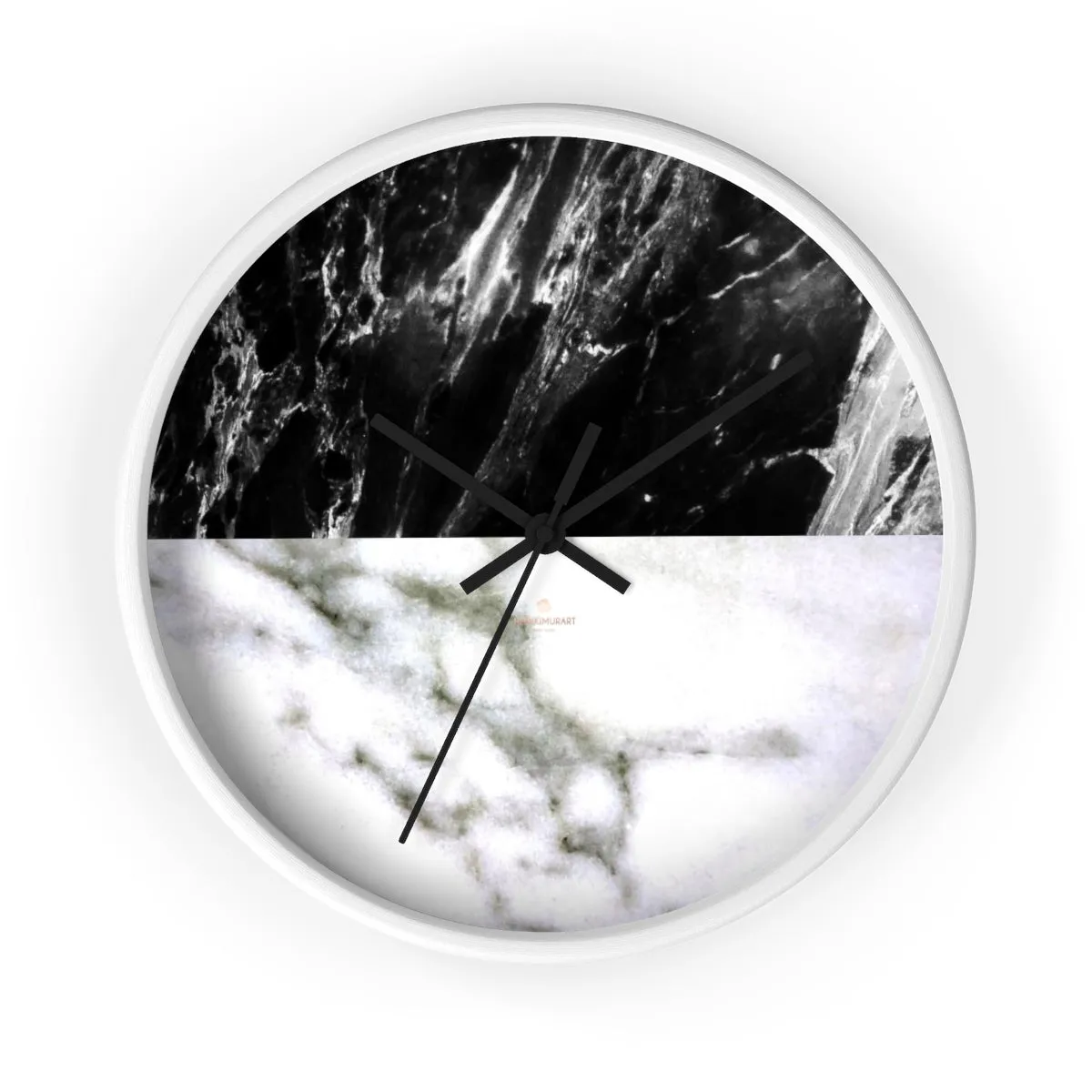 White & Black Marble Print Art Large Indoor Designer 10" dia. Wall Clock-Made in USA