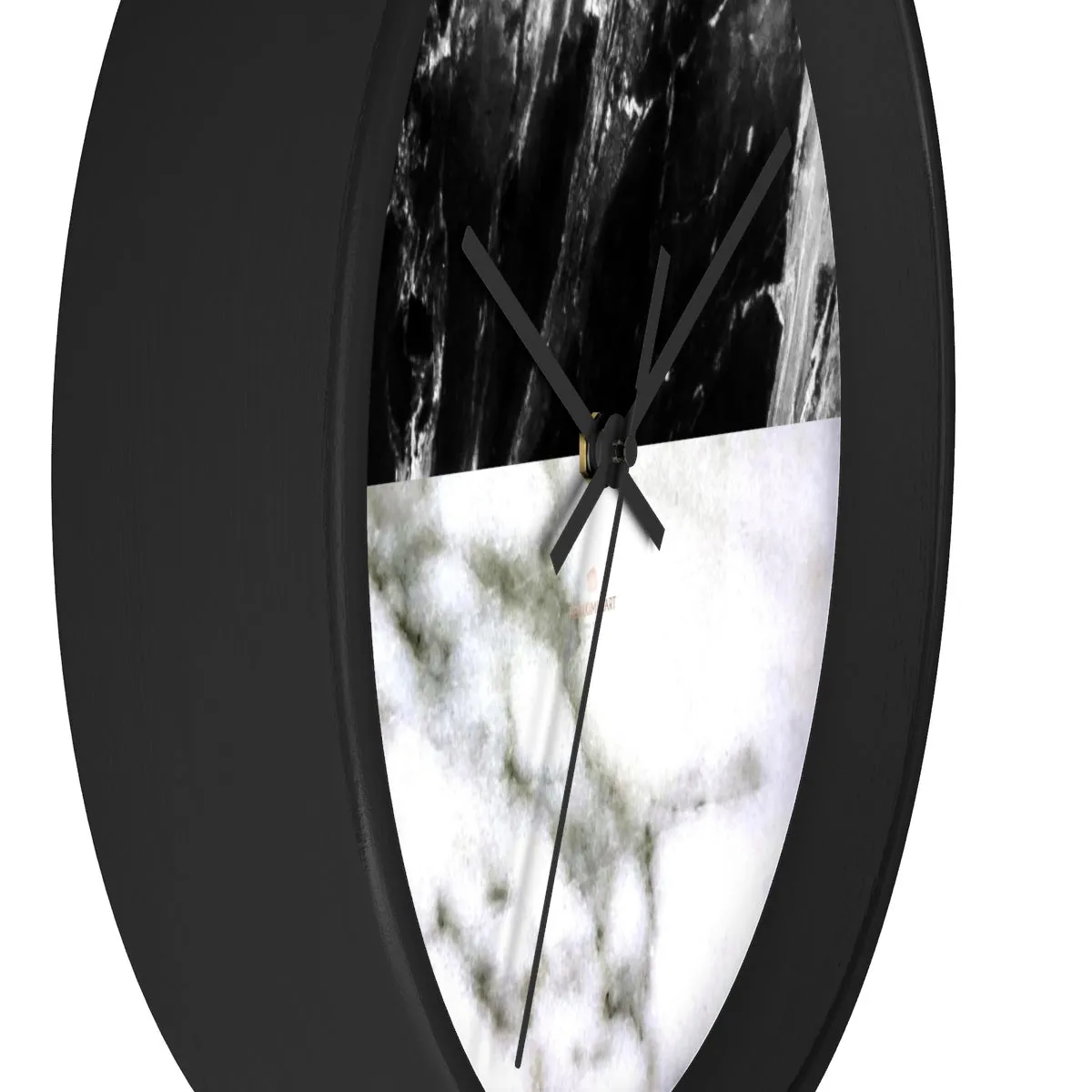White & Black Marble Print Art Large Indoor Designer 10" dia. Wall Clock-Made in USA
