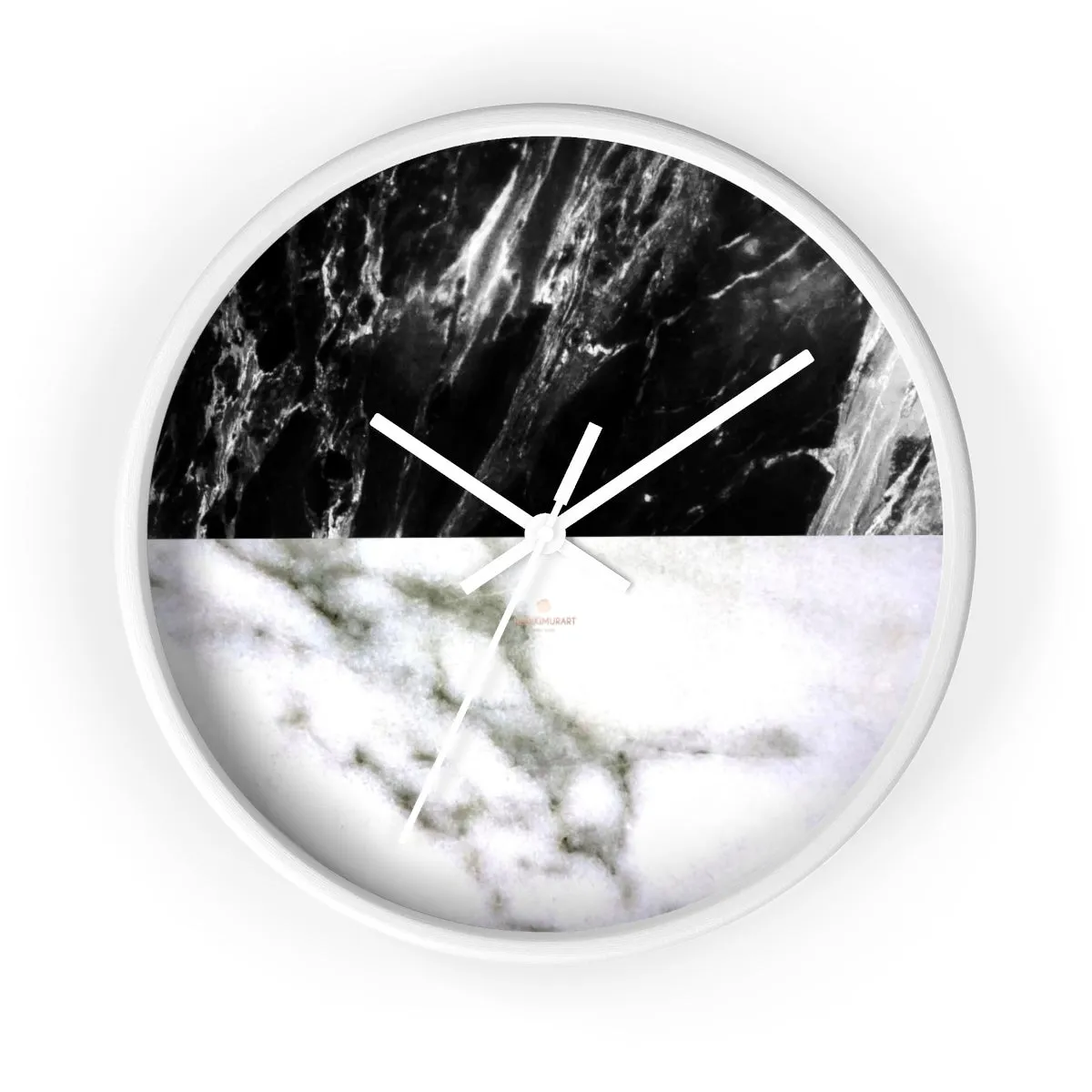 White & Black Marble Print Art Large Indoor Designer 10" dia. Wall Clock-Made in USA