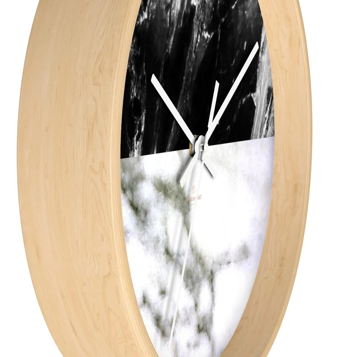 White & Black Marble Print Art Large Indoor Designer 10" dia. Wall Clock-Made in USA