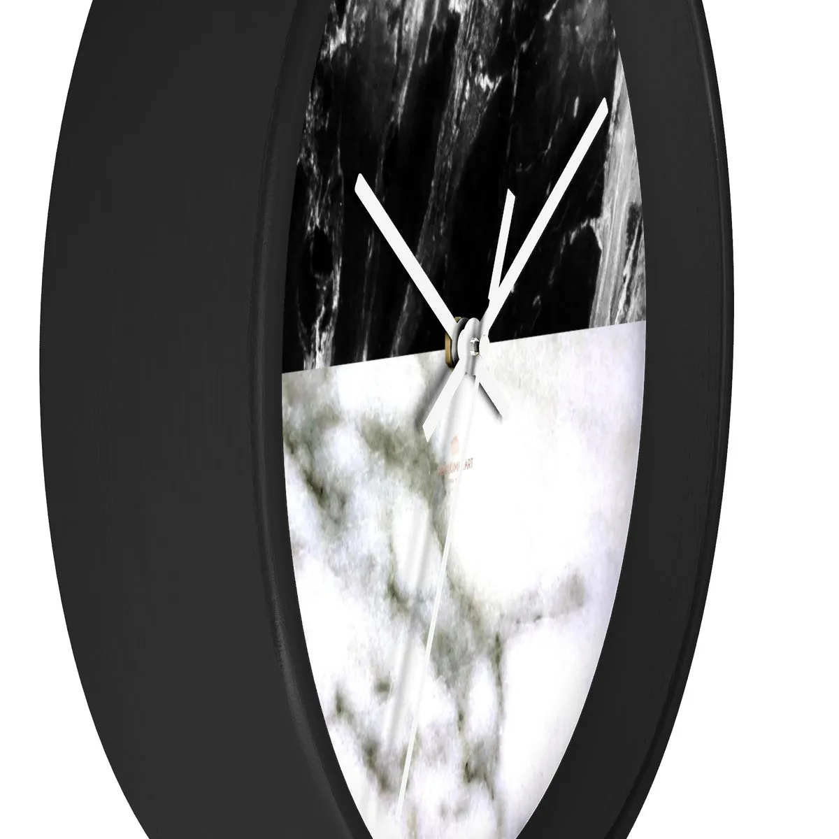 White & Black Marble Print Art Large Indoor Designer 10" dia. Wall Clock-Made in USA