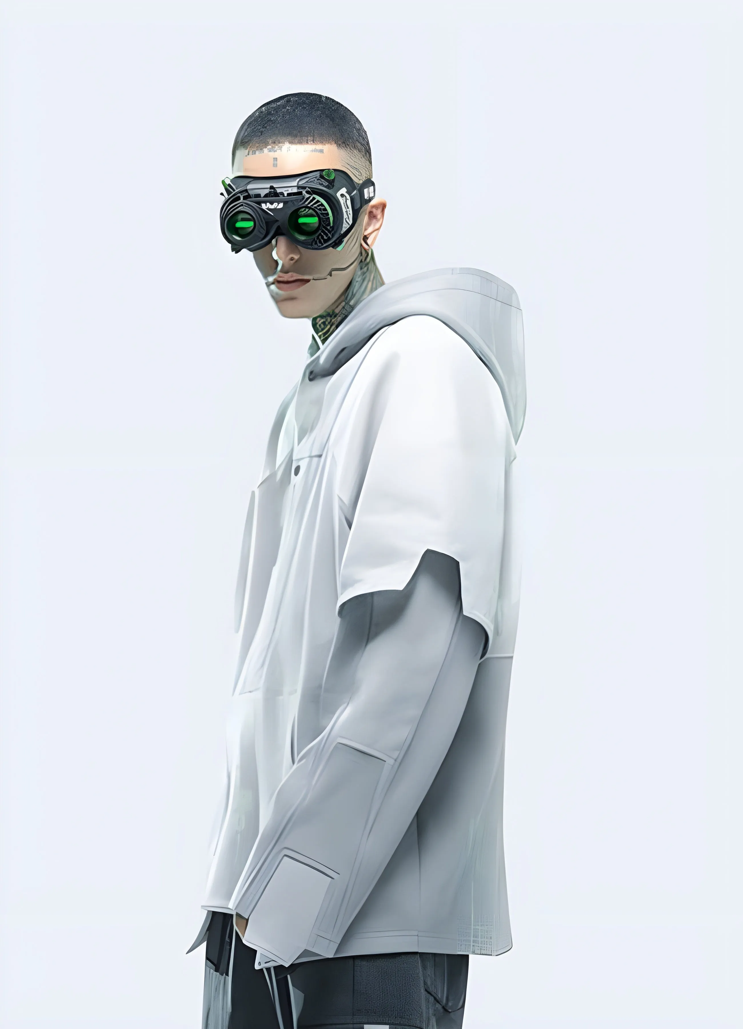 White Ghost Cyberpunk Patchwork Hoodie