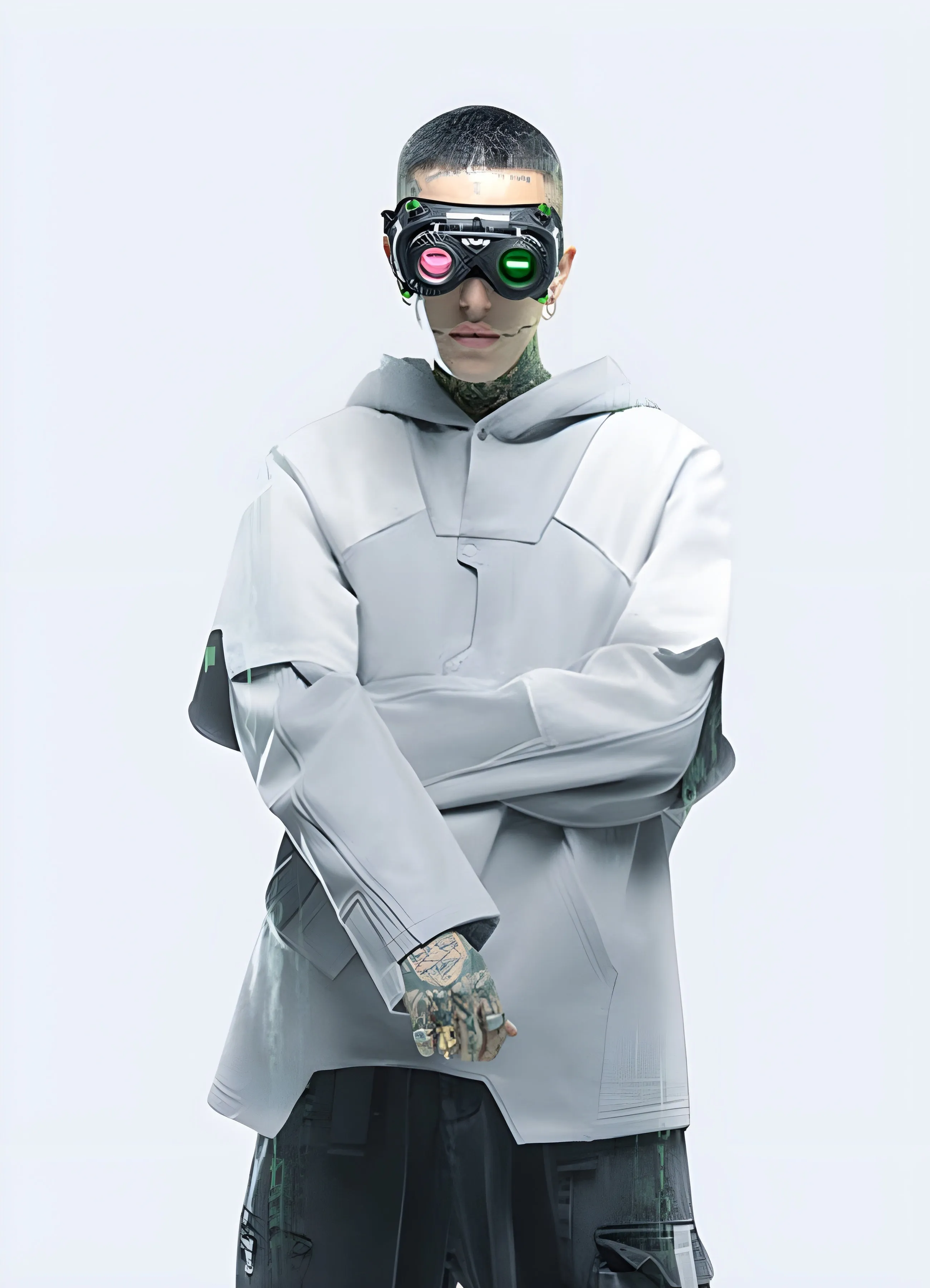 White Ghost Cyberpunk Patchwork Hoodie