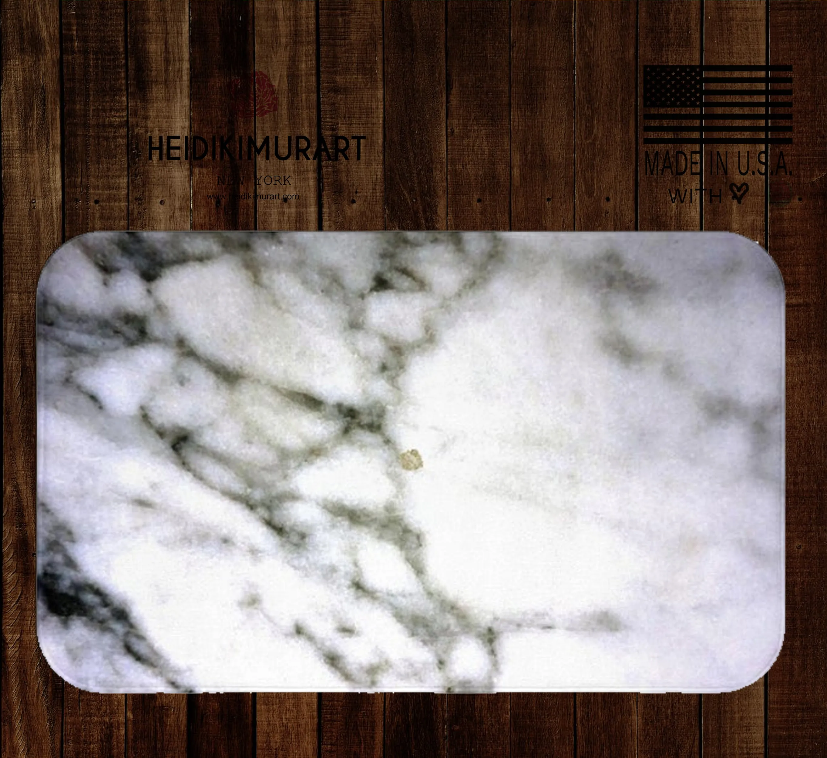 White Marble Print Bath Mat, 34"x21", 24"x17" Premium Microfiber Rug- Printed in USA