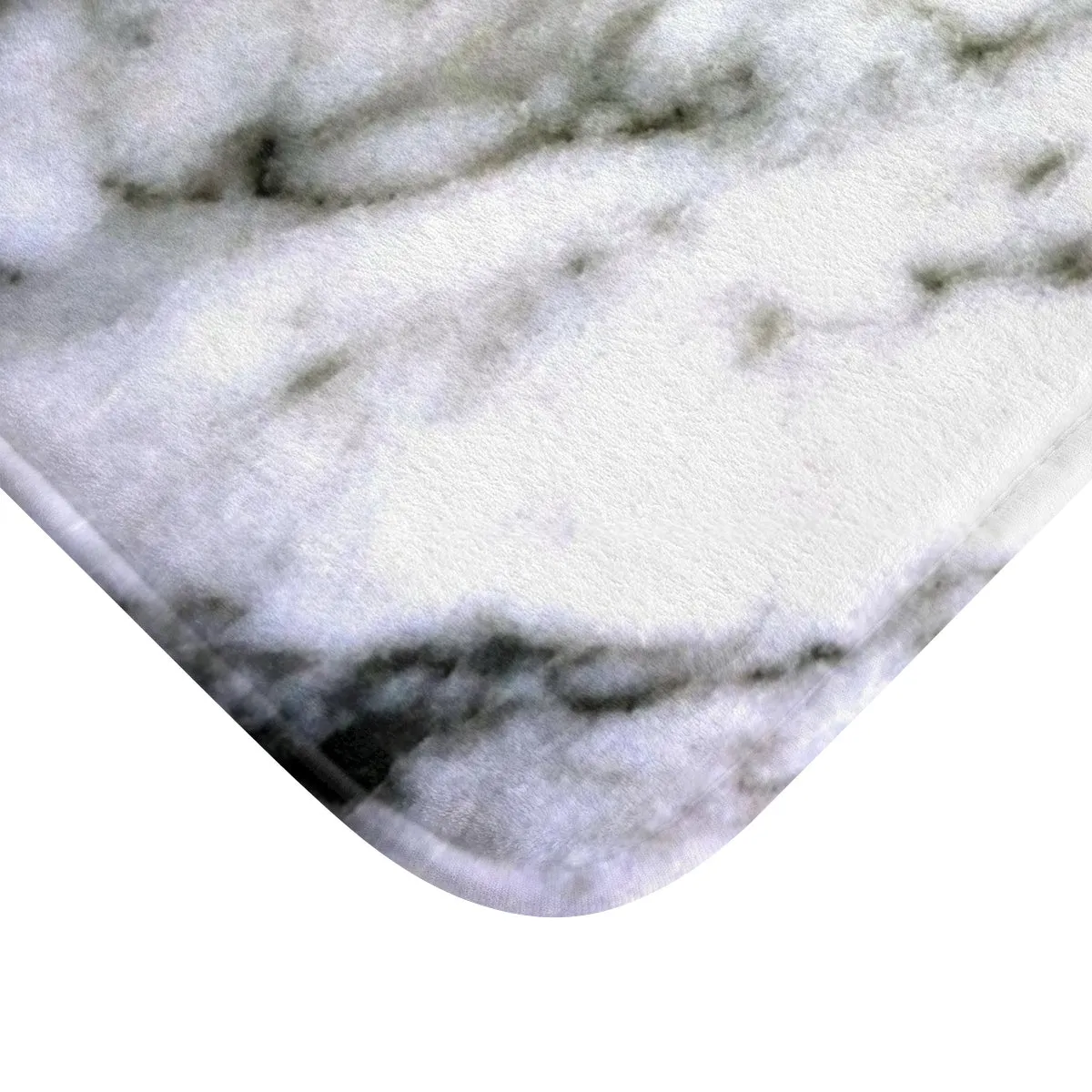 White Marble Print Bath Mat, 34"x21", 24"x17" Premium Microfiber Rug- Printed in USA