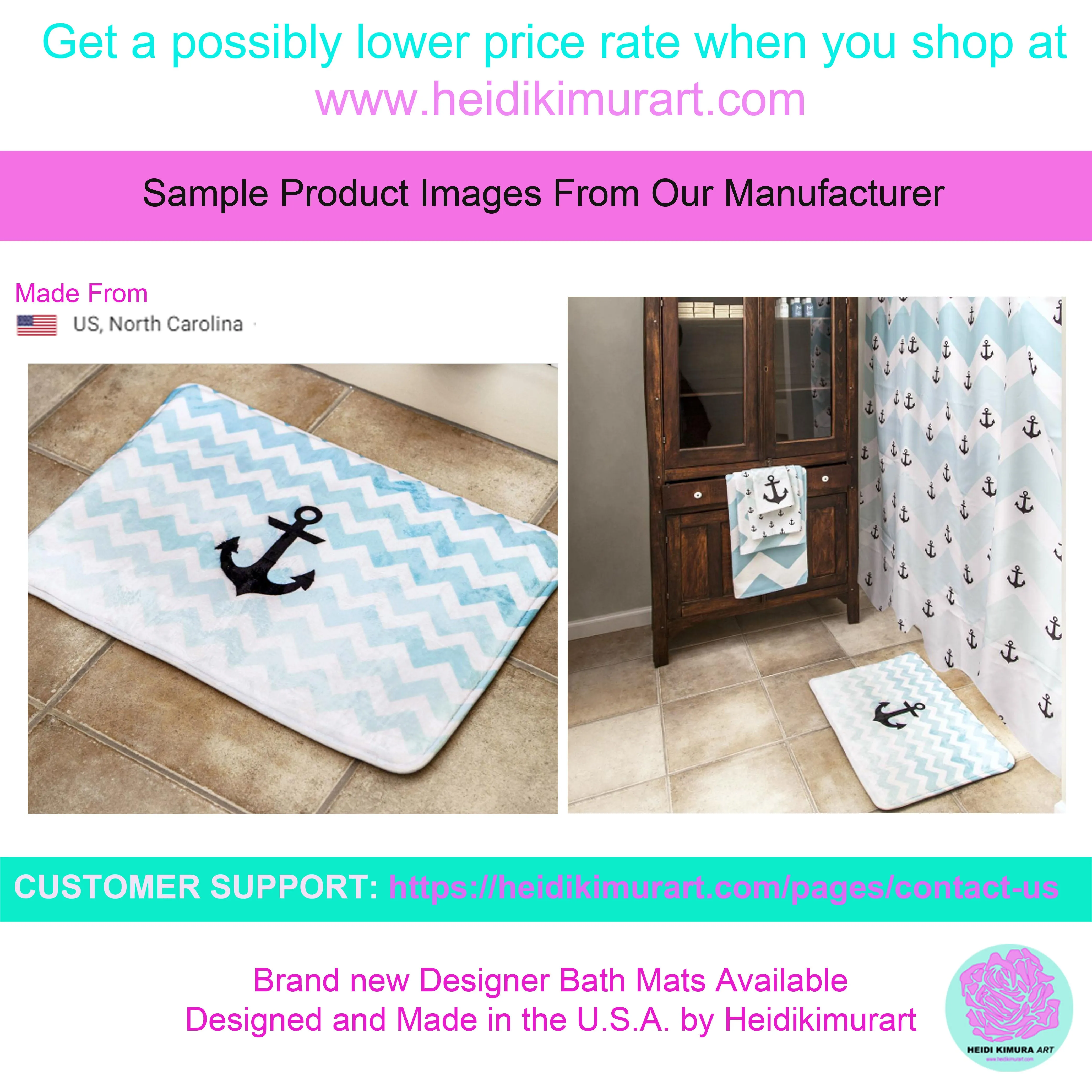 White Marble Print Bath Mat, 34"x21", 24"x17" Premium Microfiber Rug- Printed in USA