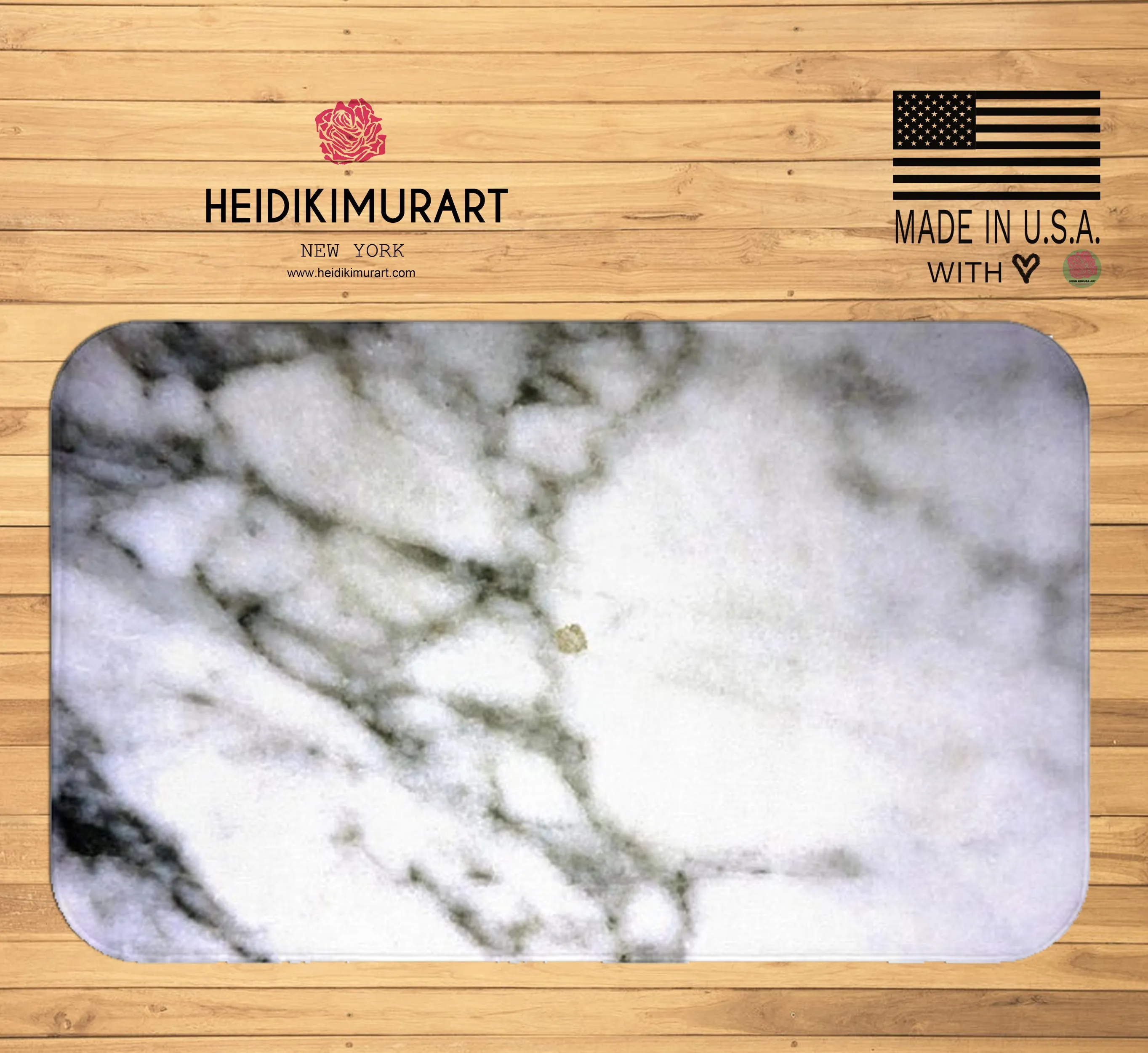 White Marble Print Bath Mat, 34"x21", 24"x17" Premium Microfiber Rug- Printed in USA