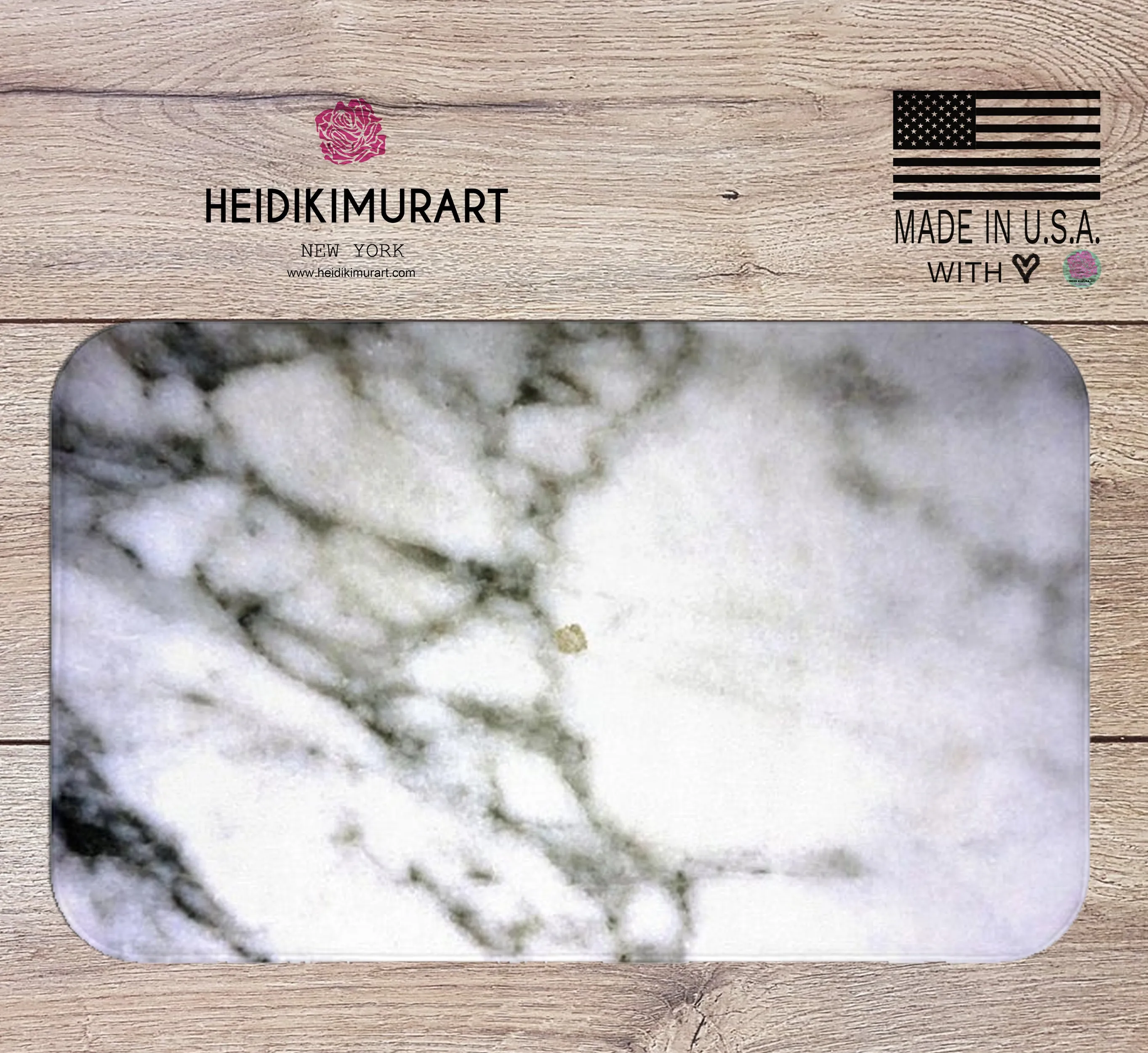 White Marble Print Bath Mat, 34"x21", 24"x17" Premium Microfiber Rug- Printed in USA