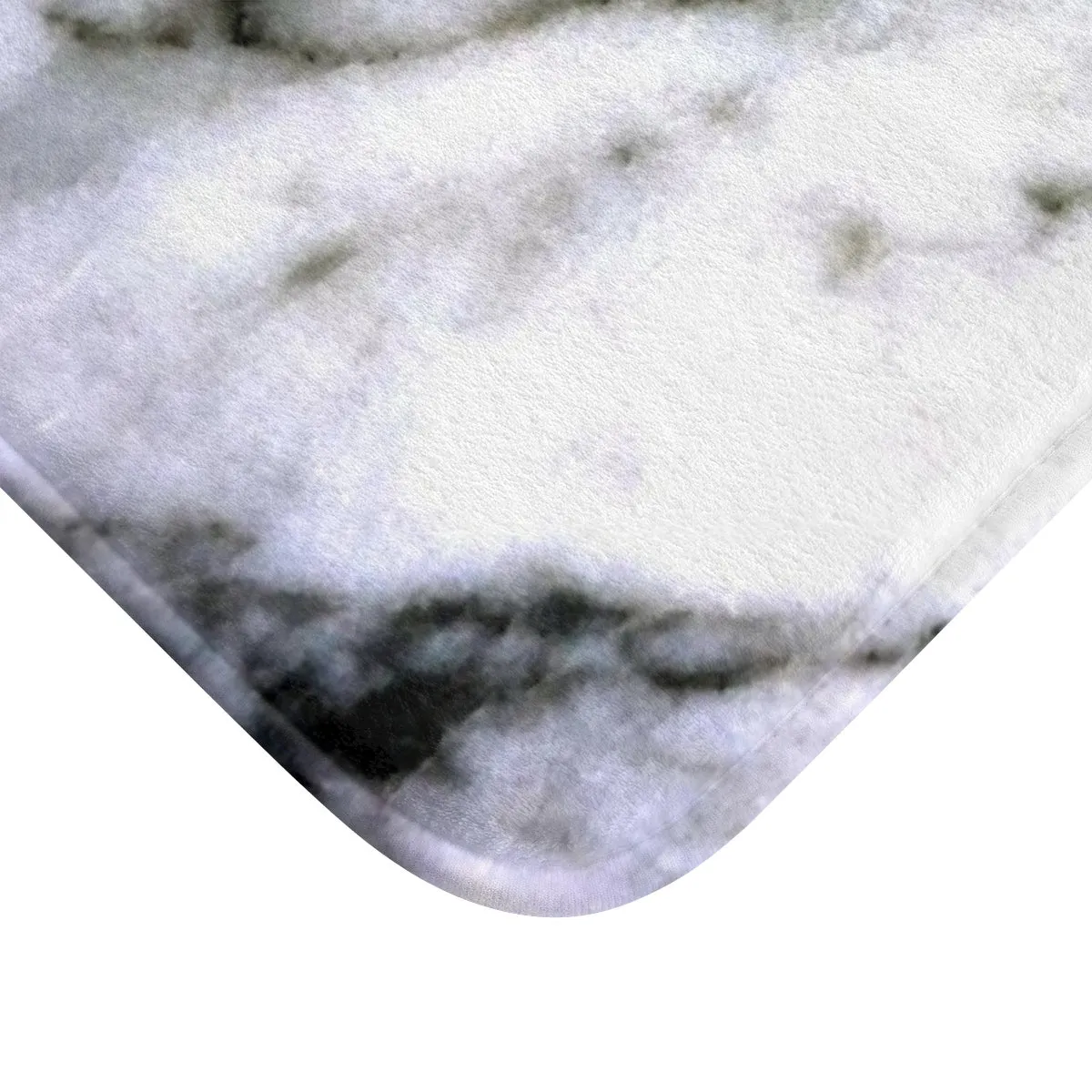 White Marble Print Bath Mat, 34"x21", 24"x17" Premium Microfiber Rug- Printed in USA