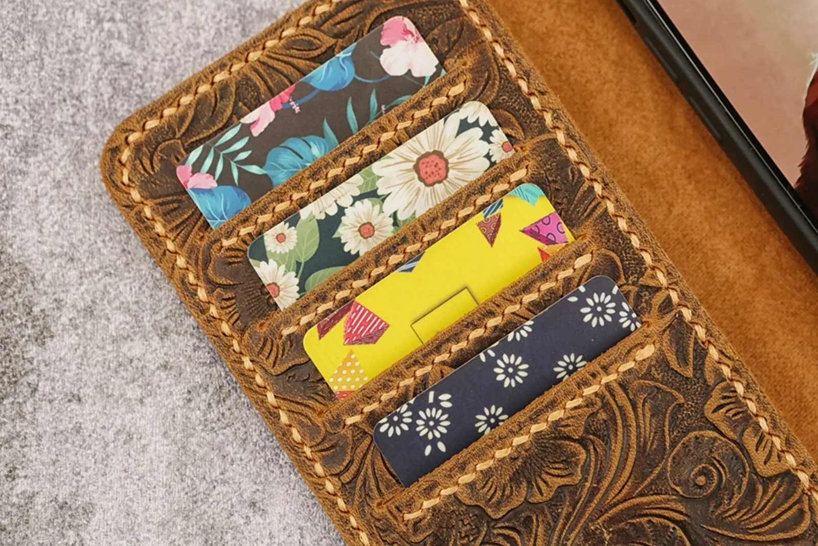 Women embossing leather iPhone 14 13 12 pro wallet case iPhone 13 12 mini wallet tooled leather iPhone X XS Max wallet case cover