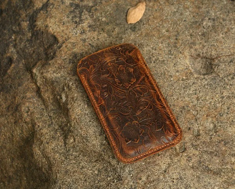 Women genuine embossing leather sleeve for iPhone 11 Pro Max / iPhone leather sleeve pouch case