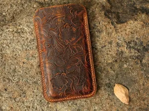 Women genuine embossing leather sleeve for iPhone 11 Pro Max / iPhone leather sleeve pouch case