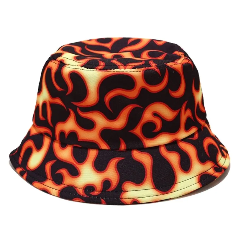 Women Men Fire Butterfly Cloud Dragon Graffiti Print Bucket Hat Harajuku Hip Hop Wide Brim Sunscreen Fisherman Cap