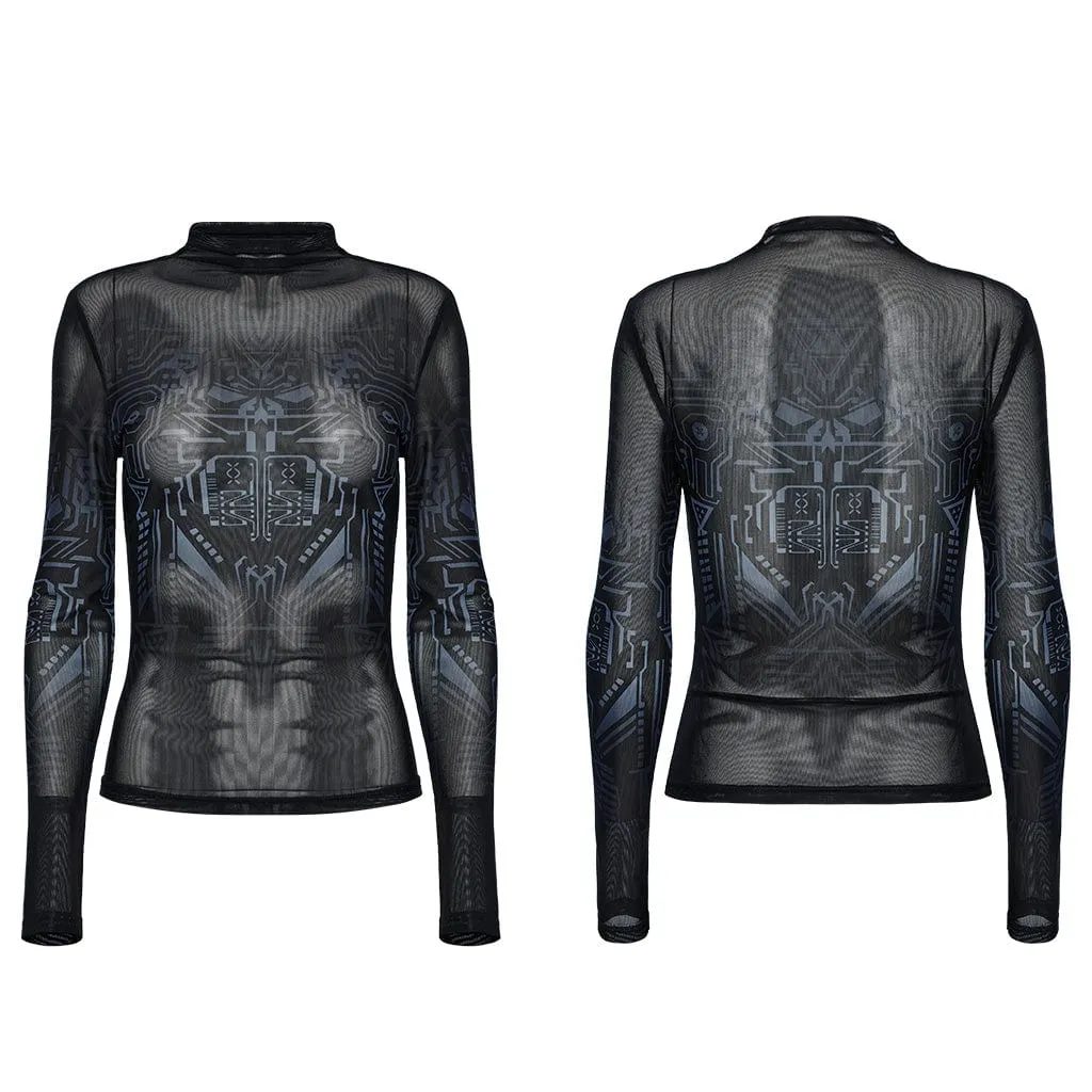 Women's Cyberpunk Gradient Printed Mesh Shirt