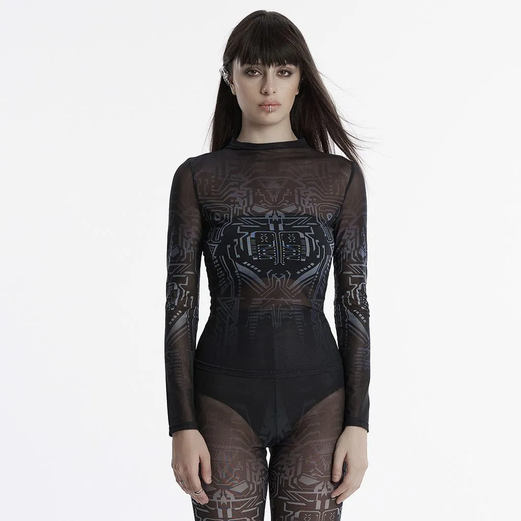 Women's Cyberpunk Gradient Printed Mesh Shirt