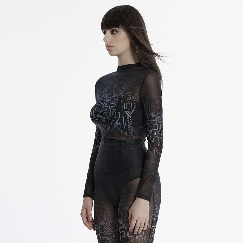 Women's Cyberpunk Gradient Printed Mesh Shirt