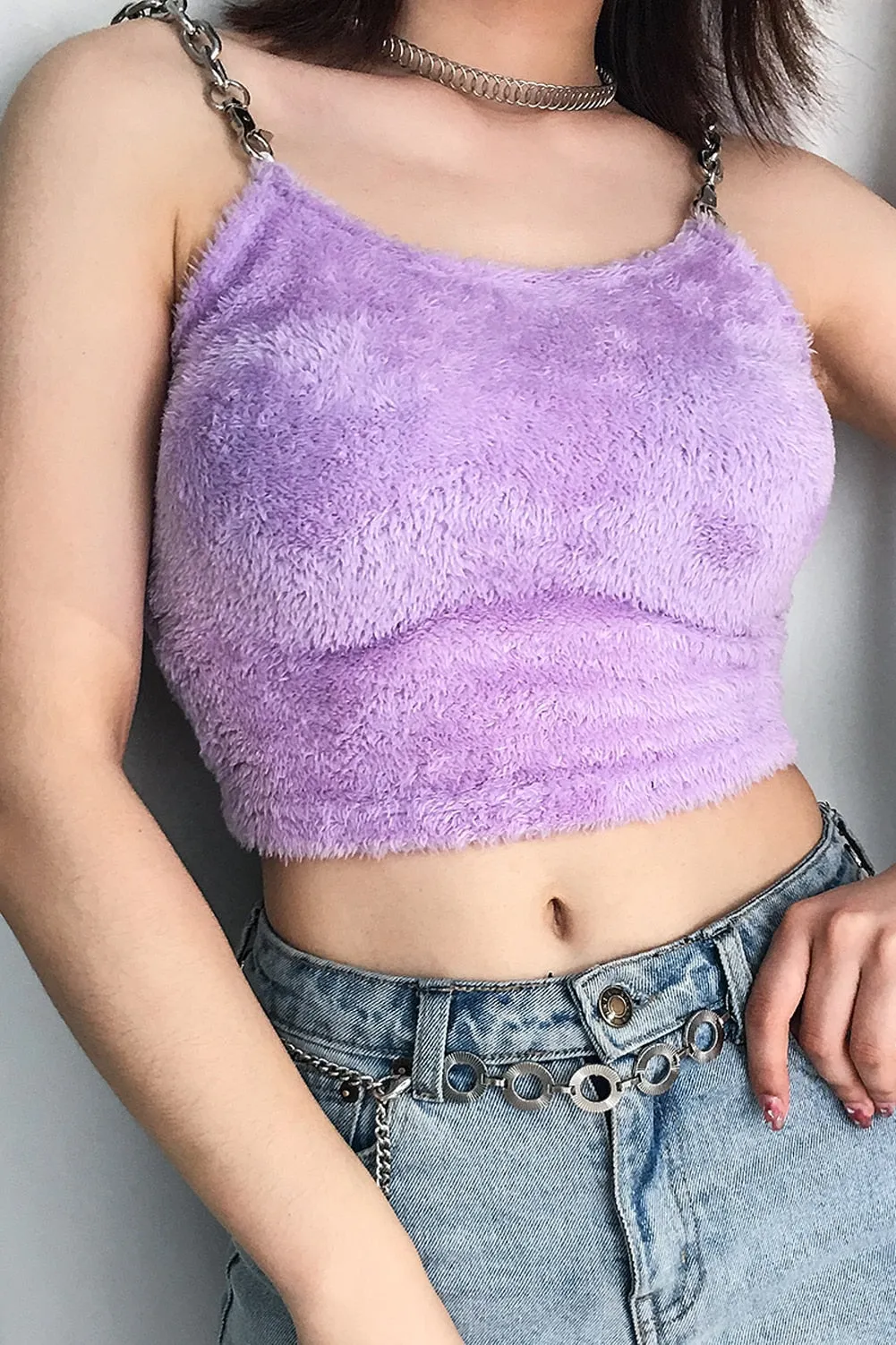 Y2K Soft Girl Plush Metal Chain Strap Top
