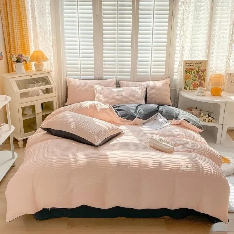 Yeknu Seersucker Fabric Bedding Set