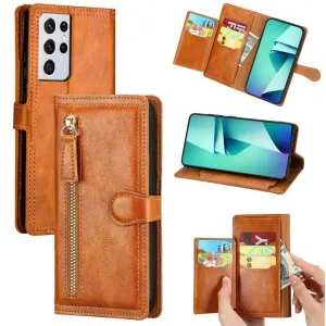 Zipper Leather Card Slot Flip Galaxy S21 Case
