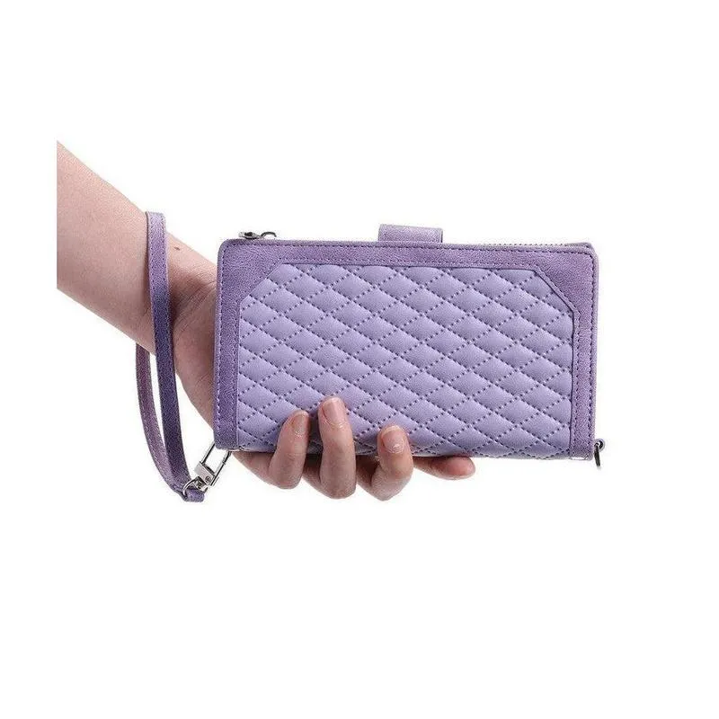 Zipper Wallet Mobile Phone Case for Samsung Galaxy A52/A52s with Wrist Strap - Wine