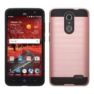 ZTE Blade Spark Z971, ZTE ZMAX One, ZTE Grand X4, X 4 Case, Slim [Impact Resistant] Hybrid Dual Layer Metallic Brush Cover - Brush Rose Gold