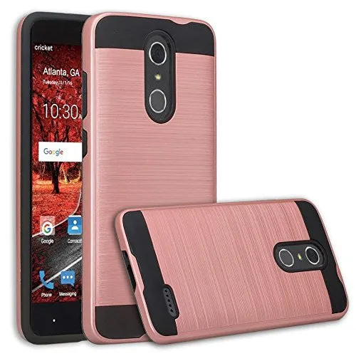 ZTE Blade Spark Z971, ZTE ZMAX One, ZTE Grand X4, X 4 Case, Slim [Impact Resistant] Hybrid Dual Layer Metallic Brush Cover - Brush Rose Gold