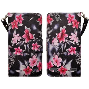 ZTE Lever LTE | Z936L Case, Slim Wrist Strap Magnetic Flip Wallet Kickstand Cover - Pink Orchids