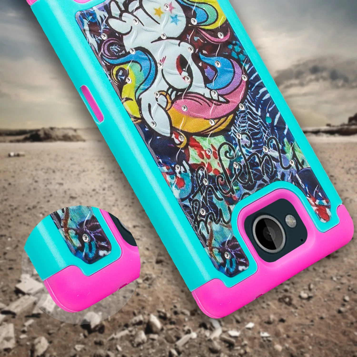 ZTE Majesty Pro Case, ZTE Tempo, Z799VL, N9131, Slim Hybrid Crystal Rhinestone Dual Layer [Shock Resistant] Protective Cover - Rainbow Unicorn