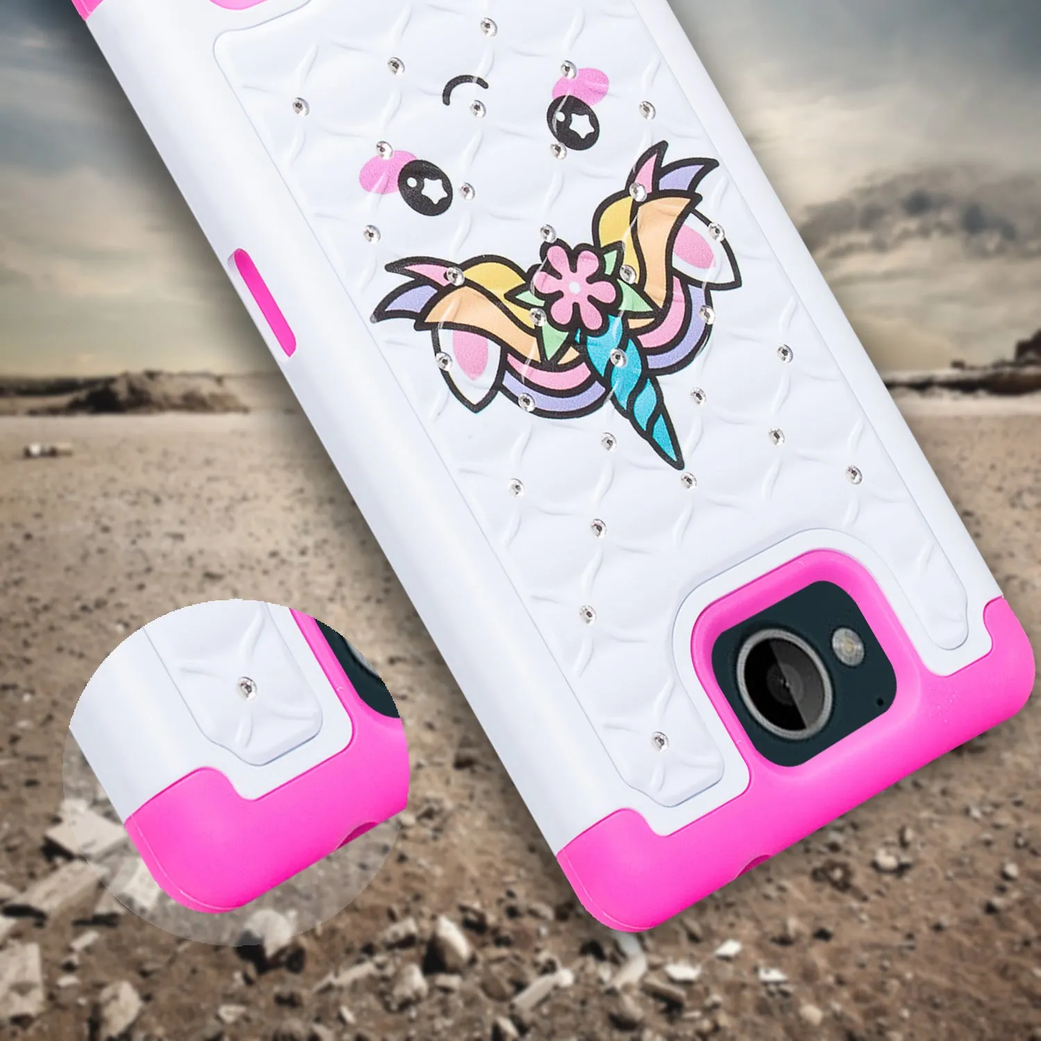 ZTE Majesty Pro Case, ZTE Tempo, Z799VL, N9131, Slim Hybrid Crystal Rhinestone Dual Layer [Shock Resistant] Protective Cover - White Unicorn