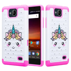 ZTE Majesty Pro Case, ZTE Tempo, Z799VL, N9131, Slim Hybrid Crystal Rhinestone Dual Layer [Shock Resistant] Protective Cover - White Unicorn