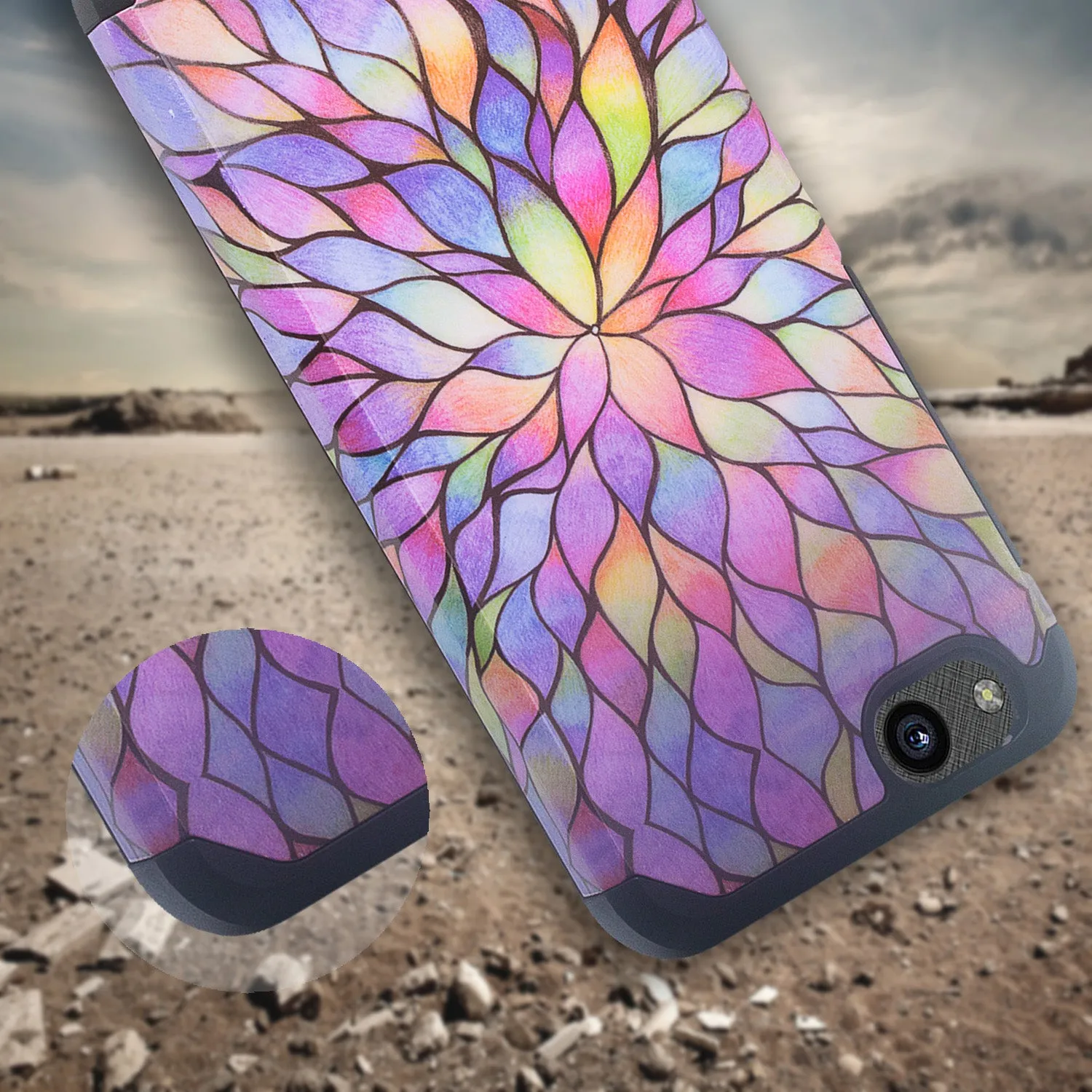 ZTE Tempo X Case, Tempo Go, Blade Vantage, Avid 4, ZFive C, ZFive G, N9137, Z557BL, Z558VL, Slim Dual Layer Hybrid Shockproof Protective Cover - Rainbow Flower