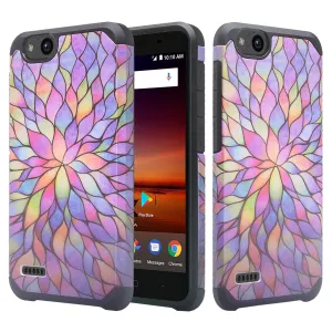 ZTE Tempo X Case, Tempo Go, Blade Vantage, Avid 4, ZFive C, ZFive G, N9137, Z557BL, Z558VL, Slim Dual Layer Hybrid Shockproof Protective Cover - Rainbow Flower