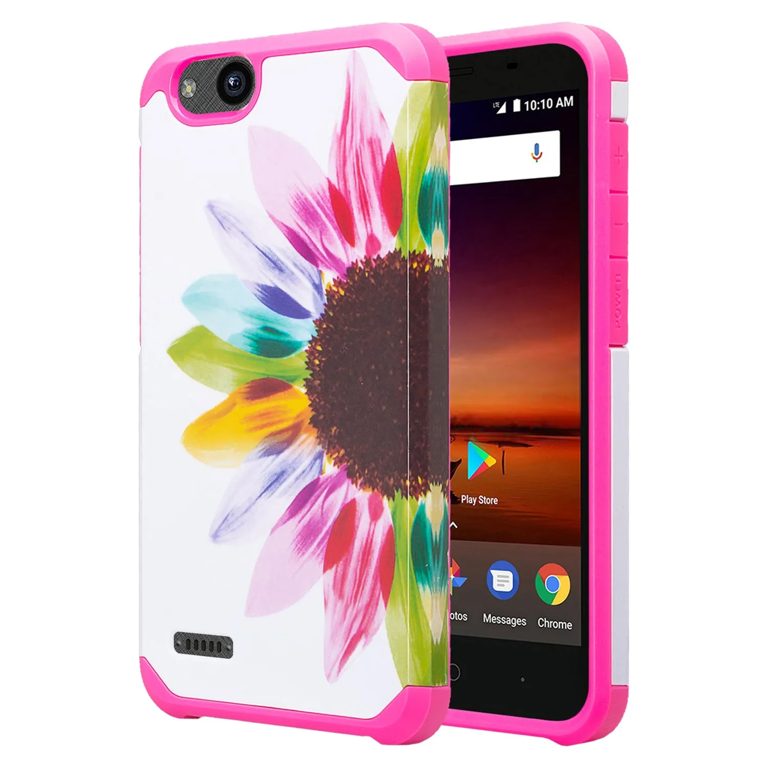 ZTE Tempo X Case, Tempo Go, Blade Vantage, Avid 4, ZFive C, ZFive G, N9137, Z557BL, Z558VL, Slim Dual Layer Hybrid Shockproof Protective Cover - Vivid Sunflower