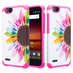 ZTE Tempo X Case, Tempo Go, Blade Vantage, Avid 4, ZFive C, ZFive G, N9137, Z557BL, Z558VL, Slim Dual Layer Hybrid Shockproof Protective Cover - Vivid Sunflower