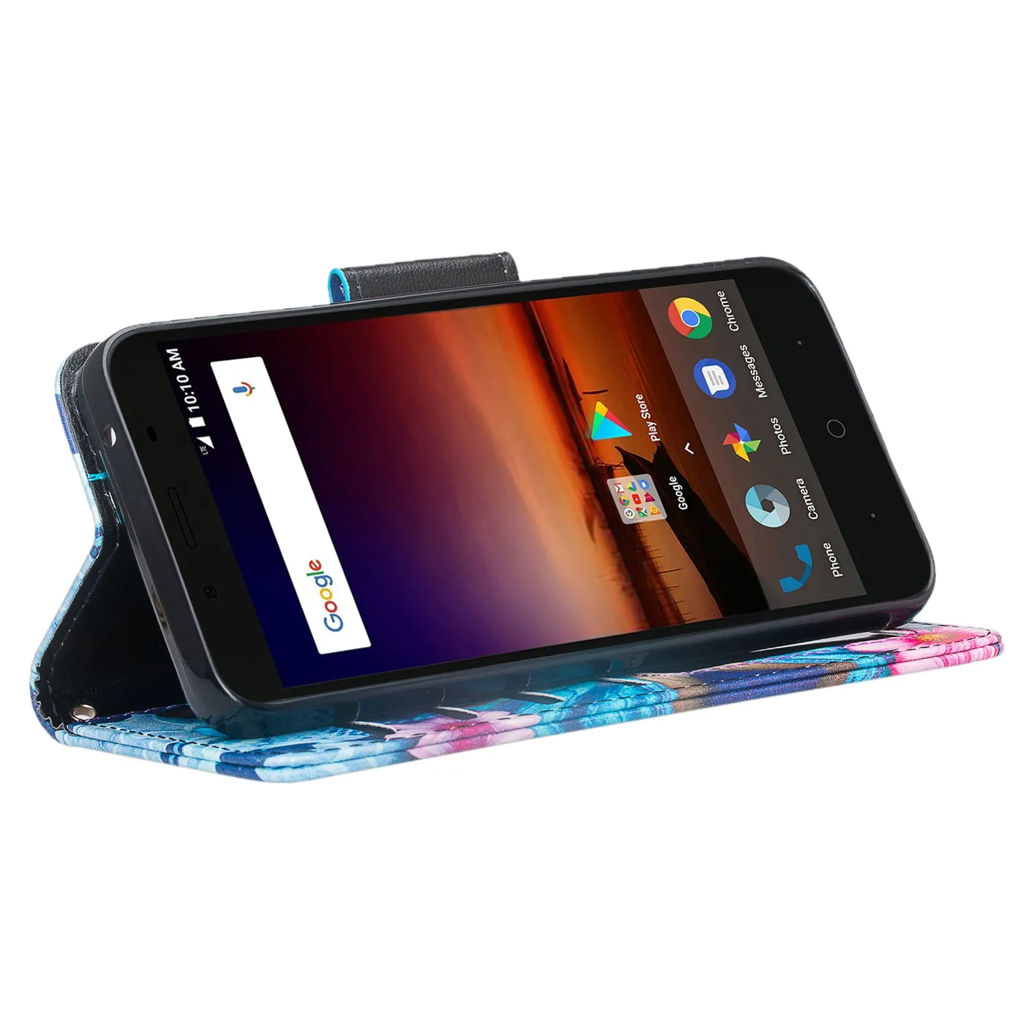 ZTE Tempo X Case, Tempo Go, Blade Vantage, Avid 4, ZFive C, ZFive G, N9137, Z557BL, Z558VL, Slim Flip Fold [Kickstand] Faux Leather Wallet Cover w/ Slots & Pocket   Wrist Strap - Blue Butterfly