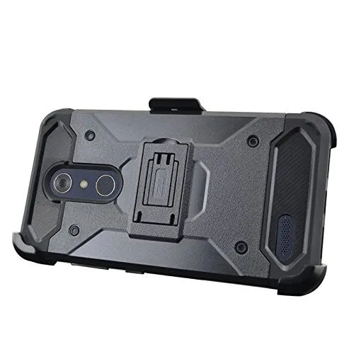 ZTE ZMax Pro Case, Blade X Max, ZTE Grand X Max 2 Case, ZTE Carry, ZTE Imperial Max / ZTE Max Duo LTE Heavy Duty[Built-in Kickstand] Rotating Swivel Clip Holster Case / Rugged Triple Layer Protection - Black
