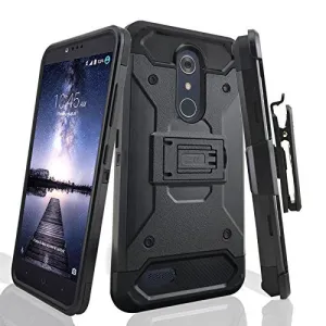 ZTE ZMax Pro Case, Blade X Max, ZTE Grand X Max 2 Case, ZTE Carry, ZTE Imperial Max / ZTE Max Duo LTE Heavy Duty[Built-in Kickstand] Rotating Swivel Clip Holster Case / Rugged Triple Layer Protection - Black