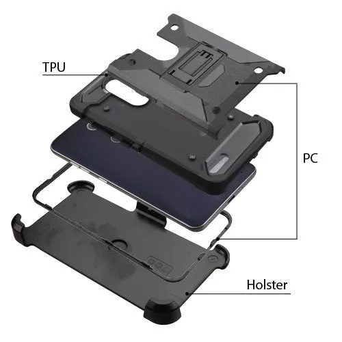 ZTE ZMax Pro Case, Blade X Max, ZTE Grand X Max 2 Case, ZTE Carry, ZTE Imperial Max / ZTE Max Duo LTE Heavy Duty[Built-in Kickstand] Rotating Swivel Clip Holster Case / Rugged Triple Layer Protection - Black