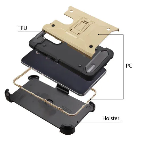 ZTE ZMax Pro Case, Blade X Max, ZTE Grand X Max 2 Case, ZTE Carry, ZTE Imperial Max / ZTE Max Duo LTE Heavy Duty[Built-in Kickstand] Rotating Swivel Clip Holster Case / Rugged Triple Layer Protection - Gold