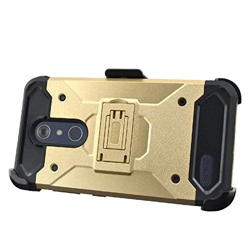 ZTE ZMax Pro Case, Blade X Max, ZTE Grand X Max 2 Case, ZTE Carry, ZTE Imperial Max / ZTE Max Duo LTE Heavy Duty[Built-in Kickstand] Rotating Swivel Clip Holster Case / Rugged Triple Layer Protection - Gold
